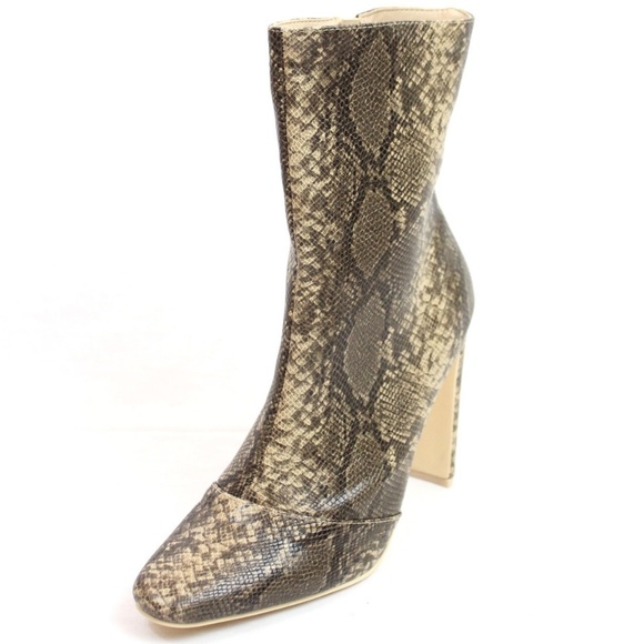 Beige Snake High Heel Dress Ankle Boot Bootie - Picture 2 of 4